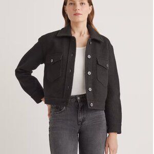 Quince 100% Merino Wool Cropped Shirt Jacket Medium Black
